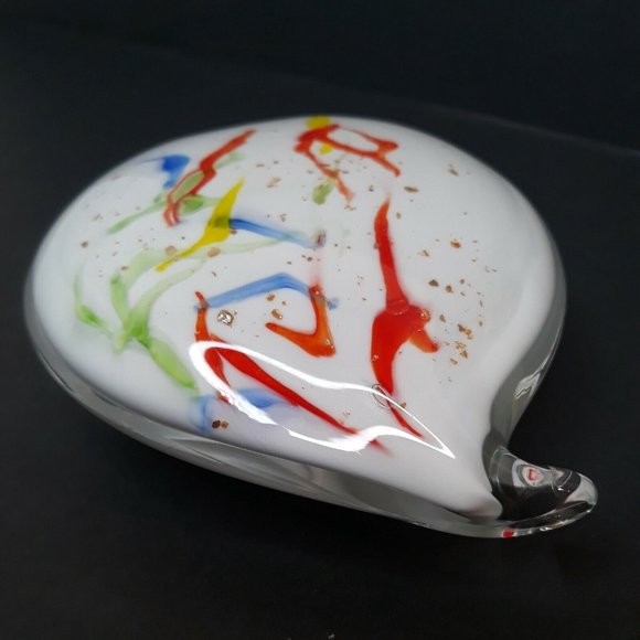 HEART Glass Paperweight Love White Clear Colorful Confetti Abstract Gold - Picture 5 of 7